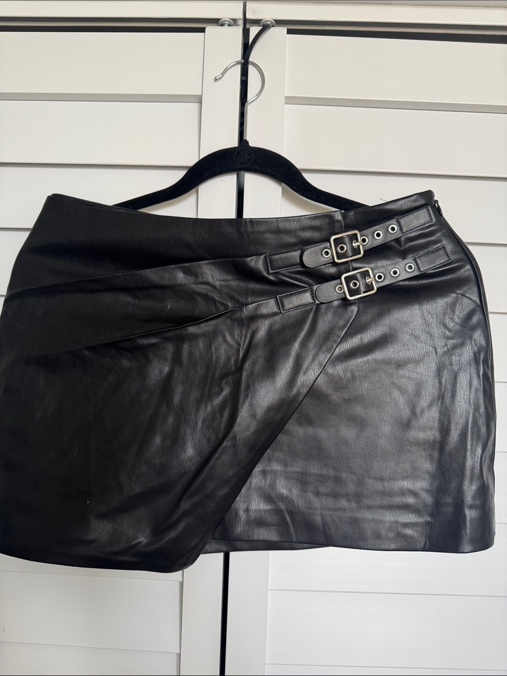 Zara Black Faux Leather Wrap Mini Skirt with Buckle Straps